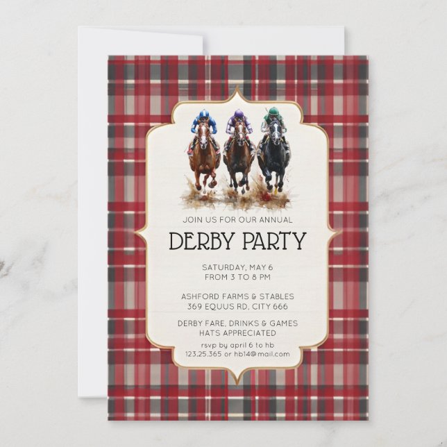 Traditional Kentucky Derby Invitation Red Tartan P Inbjudningar (Framsida)