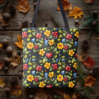 Traditional Khokhloma Blommönster Tote Bag Tygkasse