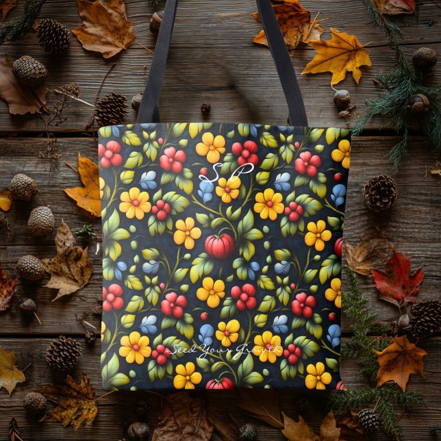 Traditional Khokhloma Blommönster Tote Bag Tygkasse (Skapare uppladdad)