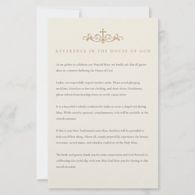 Traditional Latin Mass Dress Code Insert Brevpapper (Framsida)