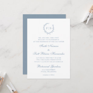 Traditional Light Blue Monogram WANS-inbjudan Inbjudningar