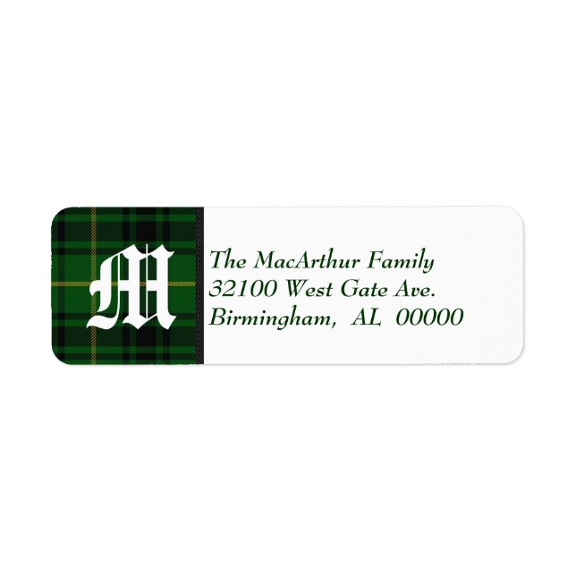 Traditional MacArthur Tartan Play Monogram Returadress Etikett (Framsidan)