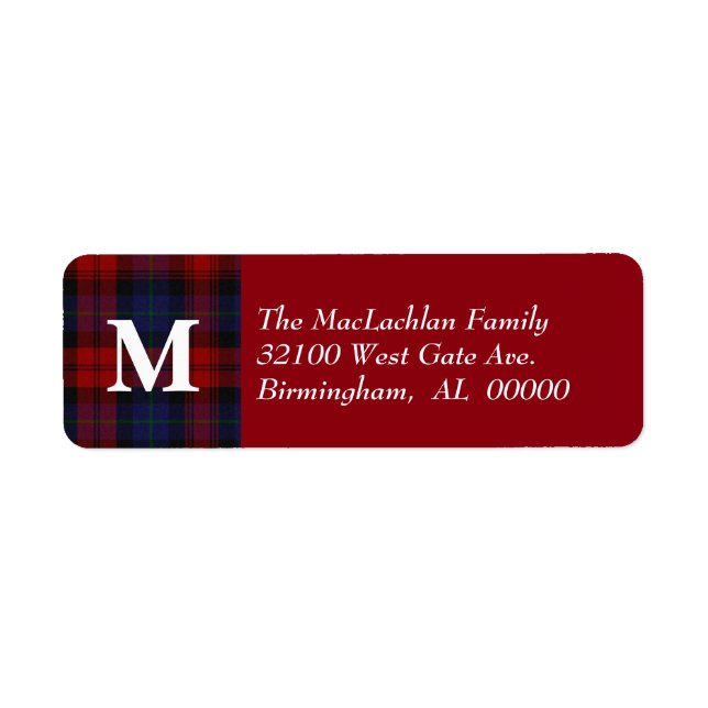 Traditional MacLachlan Tartan Play Monogram Returadress Etikett (Framsidan)
