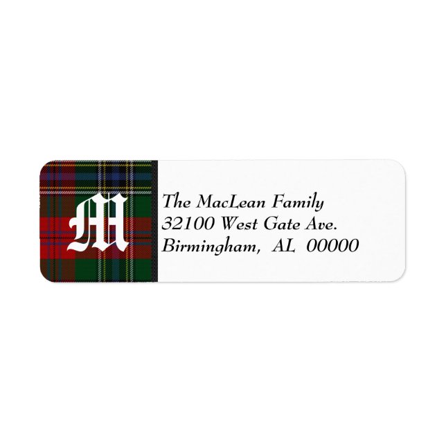 Traditional MacLean Tartan Play Monogram Returadress Etikett (Framsidan)