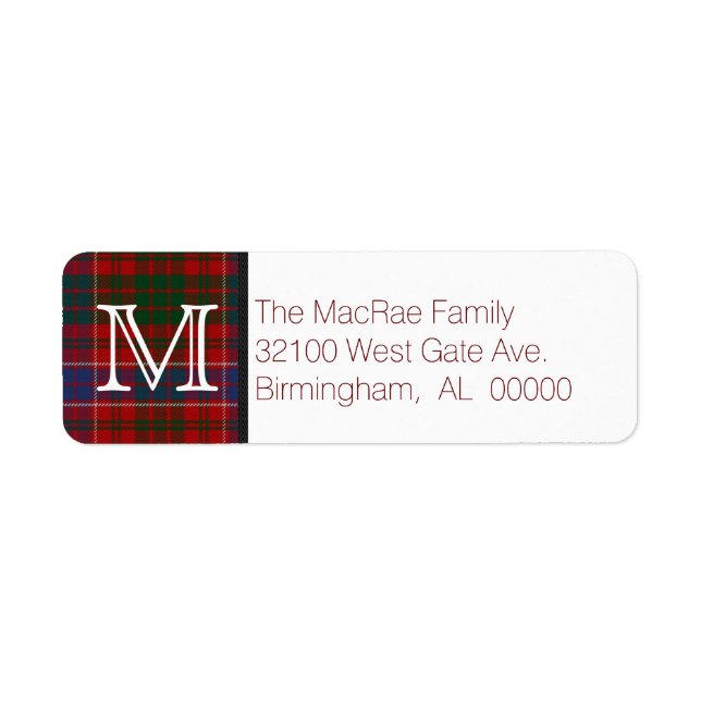 Traditional MacRae Tartan Play Monogram Returadress Etikett (Framsidan)