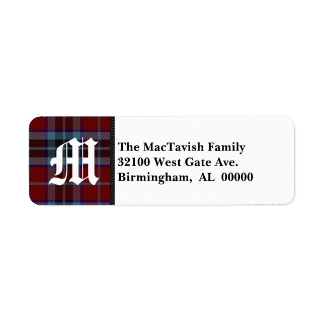 Traditional MacTavish Tartan Play Monogram Returadress Etikett (Framsidan)
