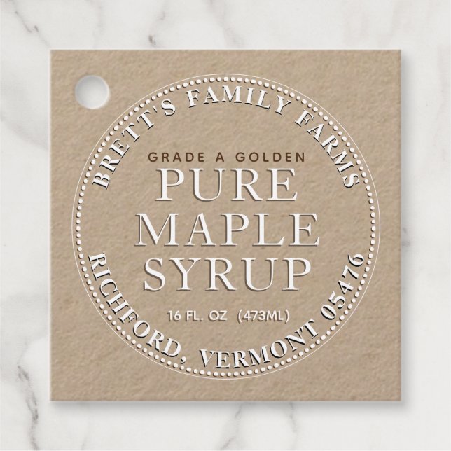 Traditional Maple Syrup Label Märkre (Kraft White) Gåvor Etiketter (Framsida)