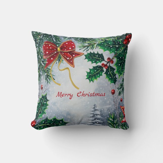 Traditional Merry Christmas Holidays Personalize  Kudde (Framsida)
