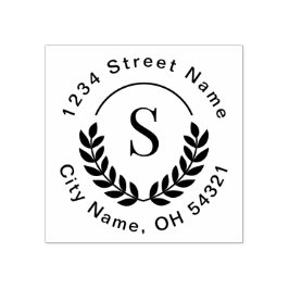 Traditional Monogram initial Laurel-Returadress Stämpel