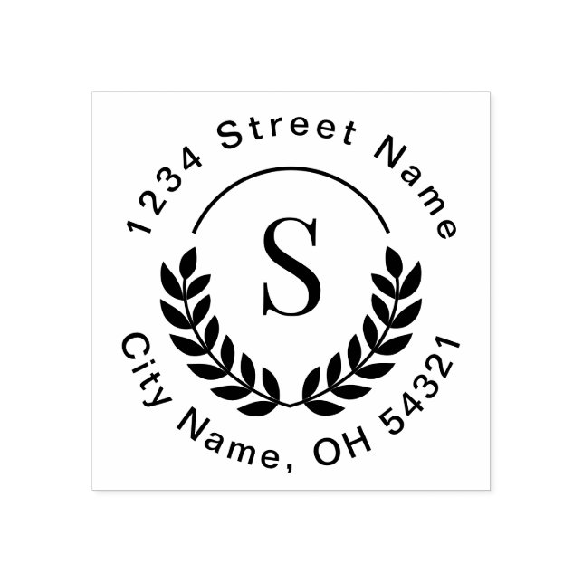 Traditional Monogram initial Laurel-Returadress Stämpel (Tryck)
