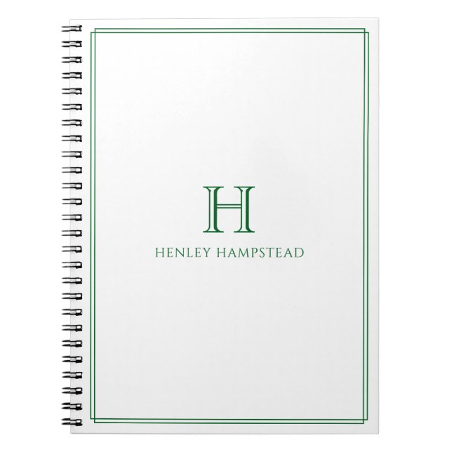 Traditional Monogram & Name Forest Green Border Anteckningsbok (Framsidan)
