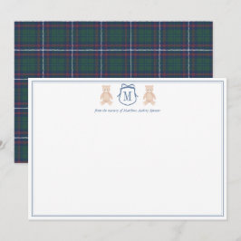 Traditional Monogram Teddy Bear Boy Baby Shower Tack Kort