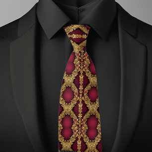 Traditional Mönster Guld och Ruby Necktie Slips