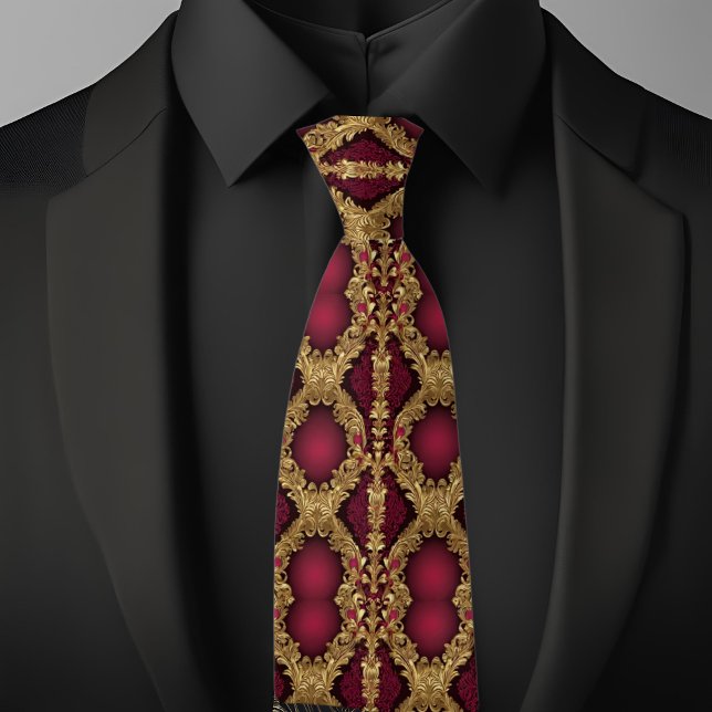 Traditional Mönster Guld och Ruby Necktie Slips (Skapare uppladdad)