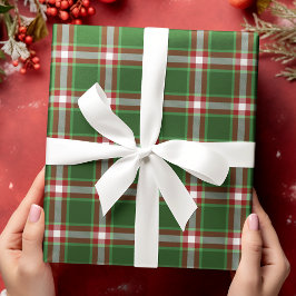 Traditional Mörk Red Grönt White Gingham Presentpapper