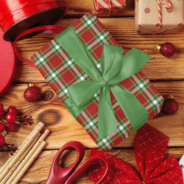 Traditional Mörk Red Grönt White Gingham Presentpapper