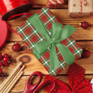 Traditional Mörk Red Grönt White Gingham Presentpapper