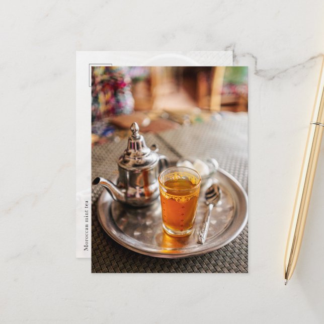 Traditional Moroccan Mint Tea Travel Photo Vykort (Fram/Back In Situ)