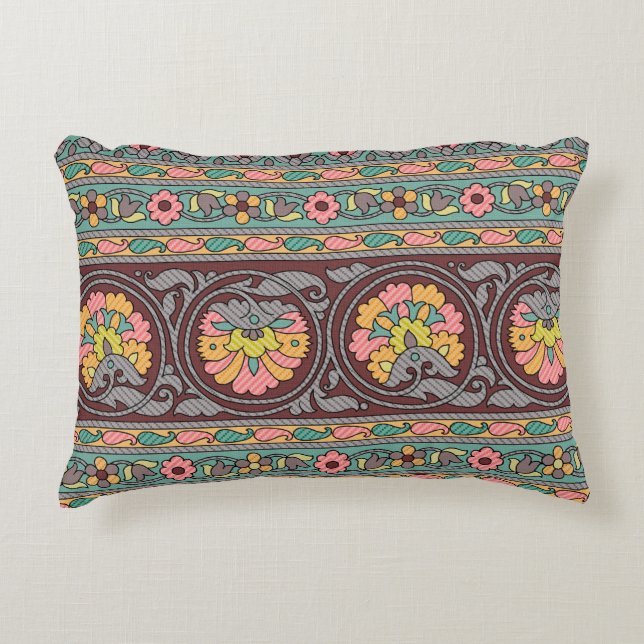 Traditional Mughal Gräns Designart,mönster,geomet Prydnadskudde (Framsidan)