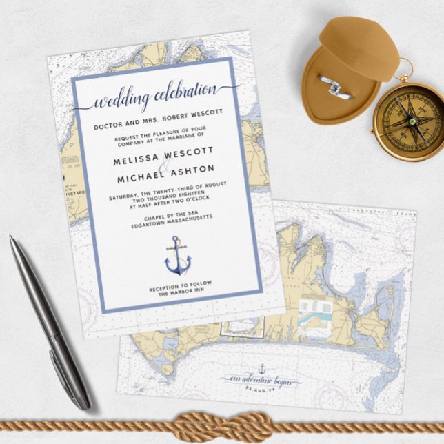 Traditional Nautical Martha's Vineyard Bröllop Inbjudningar (Martha's Vineyard Nautical Wedding Invitations)