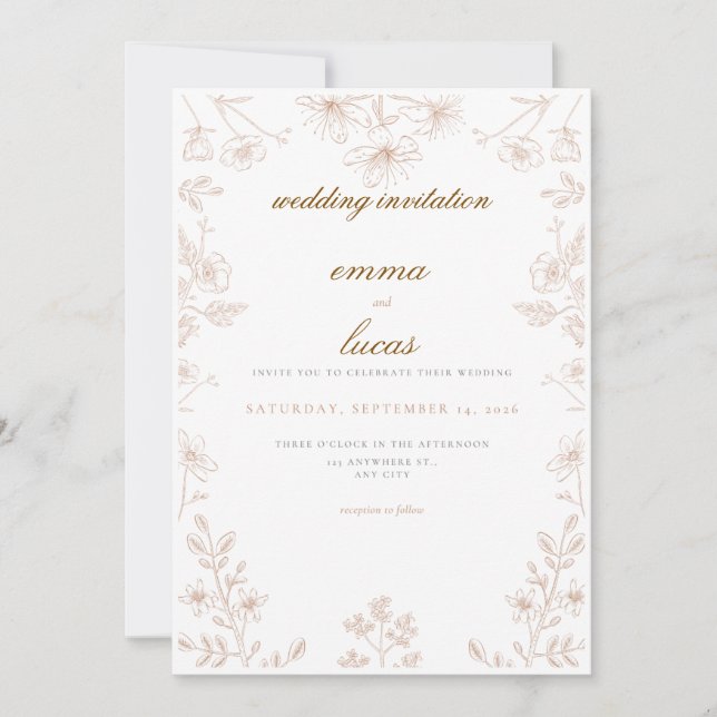 Traditional Norwegian Rosemaling Wedding Invitatio Inbjudningar (Framsida)