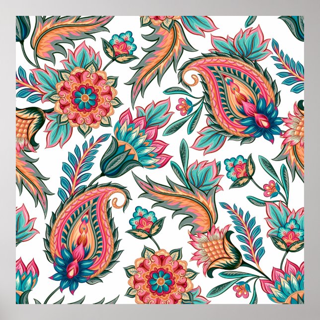 Traditional oriental seamless paisley pattern. Vin Poster (Framsidan)