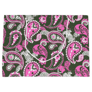 Traditional Paisley Linocut Warm Rosa Deep Grönt