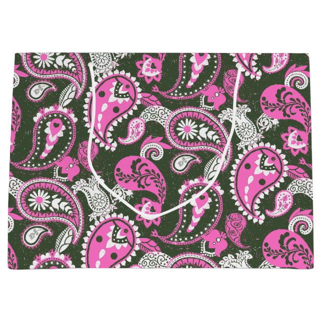Traditional Paisley Linocut Warm Rosa Deep Grönt (Framsidan)
