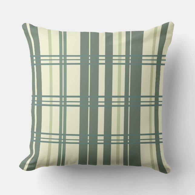 Traditional Plaid Green Teal Hues on Cream Kudde (Framsida)