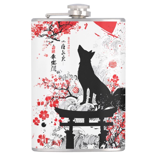 Traditional Red Black Japanese Kitsune Fox with Mo Fickplunta (Framsidan)