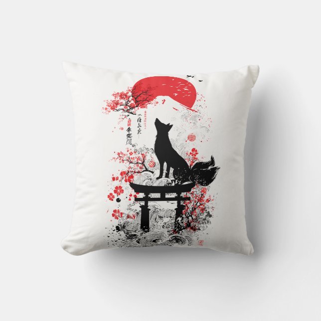 Traditional Red Black Japanese Kitsune Fox with Mo Kudde (Framsida)