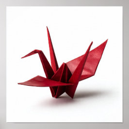 Traditional Red Origami Crane på White Poster