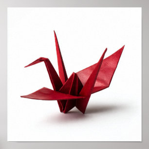Traditional Red Origami Crane på White Poster