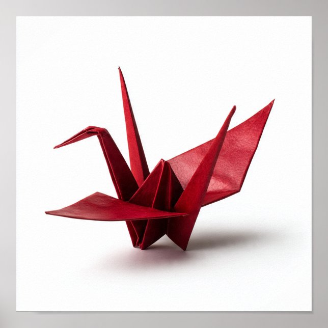Traditional Red Origami Crane på White Poster (Framsidan)