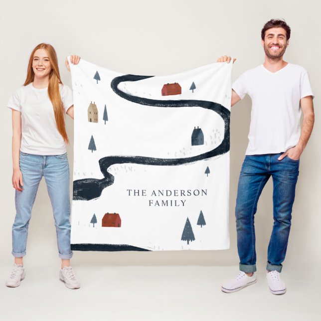 Traditional Rustic Navy Red Winter God jul Fleecefilt (På plats)