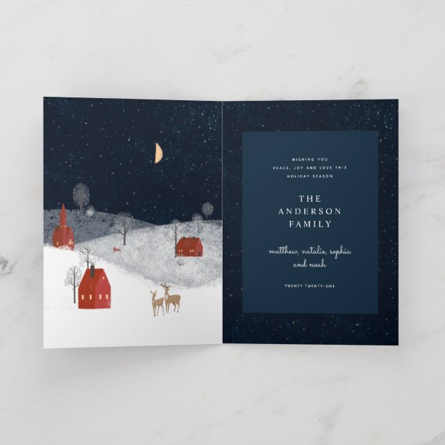 Traditional Rustic Navy Red Winter God jul Helgkort (Inuti)