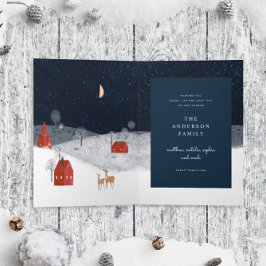 Traditional Rustic Navy Red Winter God jul Helgkort