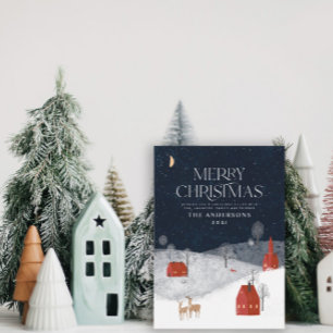 Traditional Rustic Navy Red Winter God jul Julkort