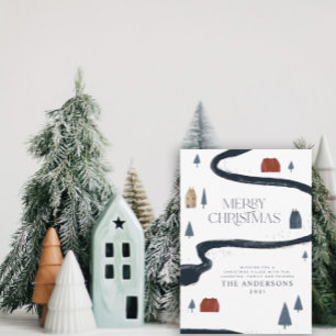 Traditional Rustic Navy Red Winter God jul Julkort