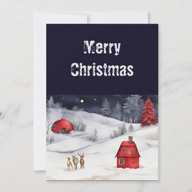 Traditional Rustic Navy Red Winter Julkort (Framsida)