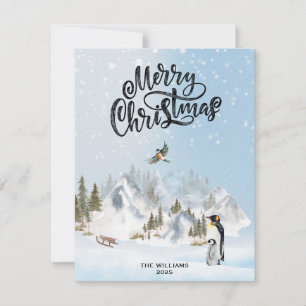 Traditional Rustic penguin Winter God jul Julkort