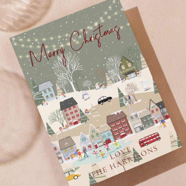 Traditional Rustic Red 1 God jul Helgkort (personalised Christmas card winter wonderland)