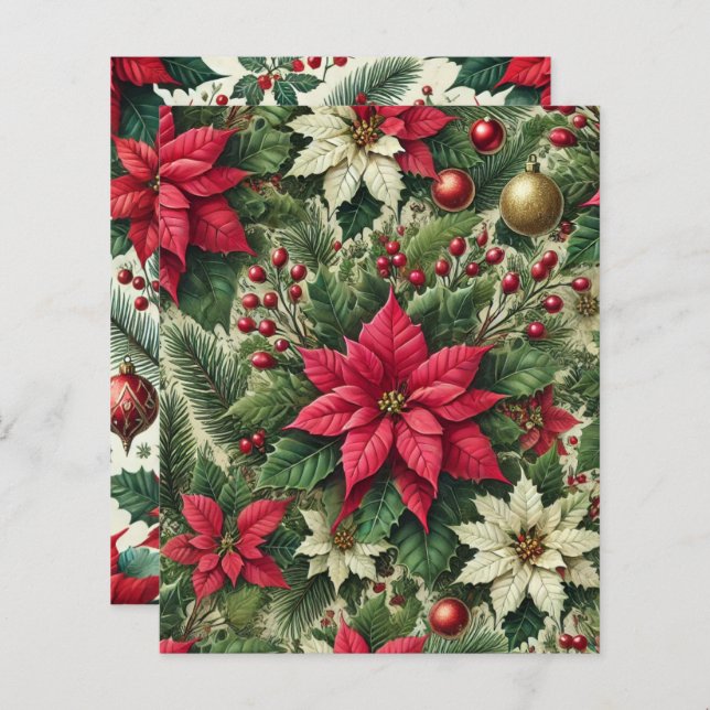 Traditional Rustic Red Poinsettia Scrapbook Papper (Fram/baksida)