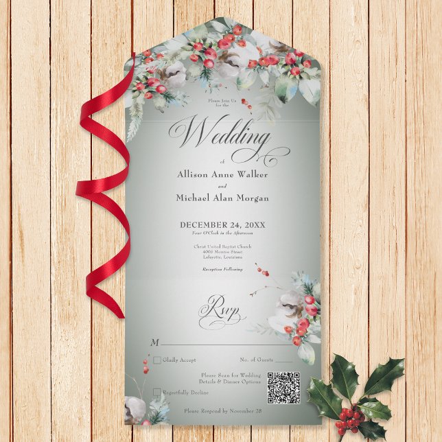 Traditional Rustic Winter Holly Berries QR-kod (Skapare uppladdad)