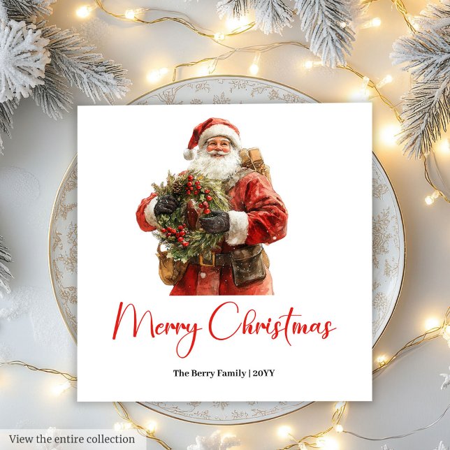 Traditional Santa Claus Cozy Red Green Dinner  Pappersservett (Traditional Santa Claus Cozy Red Green Dinner Napkin)