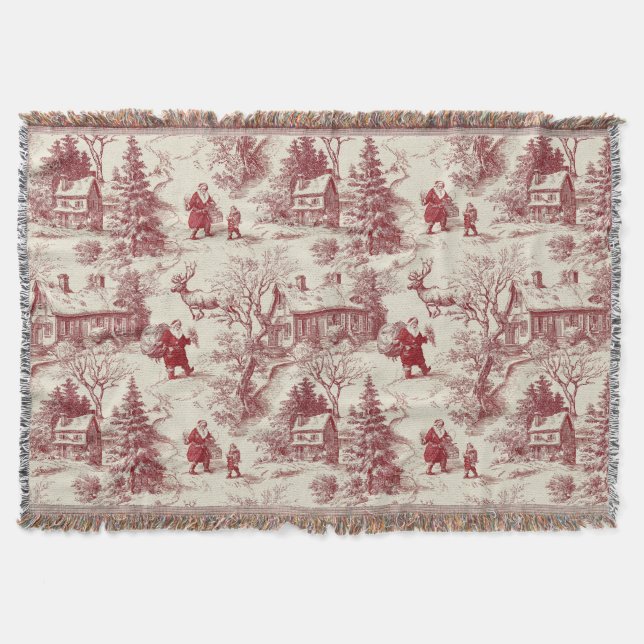 Traditional Santa Claus Red on Cream Toile De Jouy Filt (Framsidan)