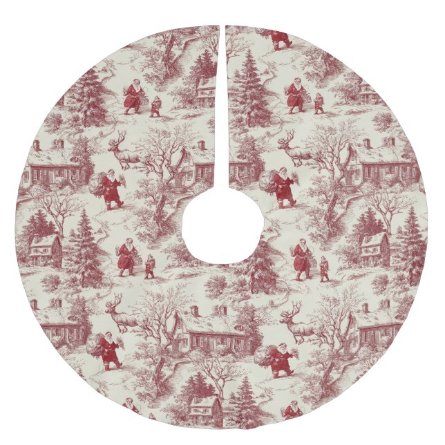 Traditional Santa Claus Red on Cream Toile De Jouy Julgransmatta Borstad Polyester (Framsidan)