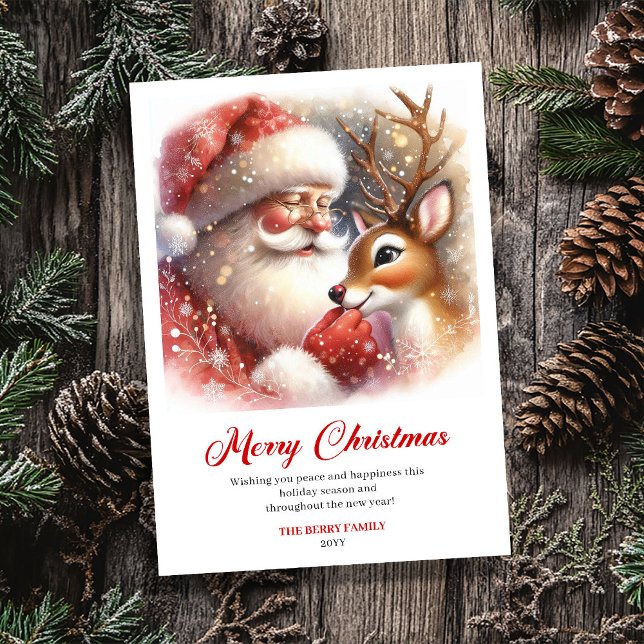 Traditional Santa Rudolph Scene Holiday Greeting  Julkort (Traditional Santa Rudolph Scene Holiday Greeting Card)