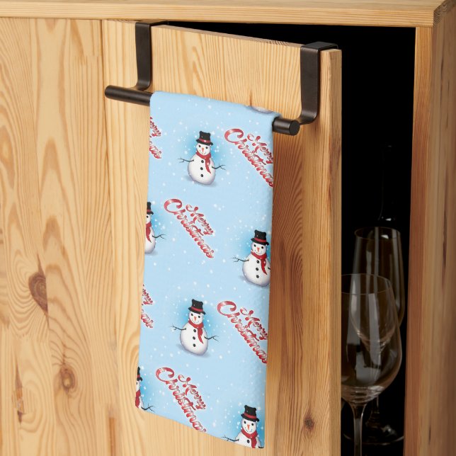 Traditional Snowman Christmas on LIGHT BLUE Kökshandduk (Thirds Fold)