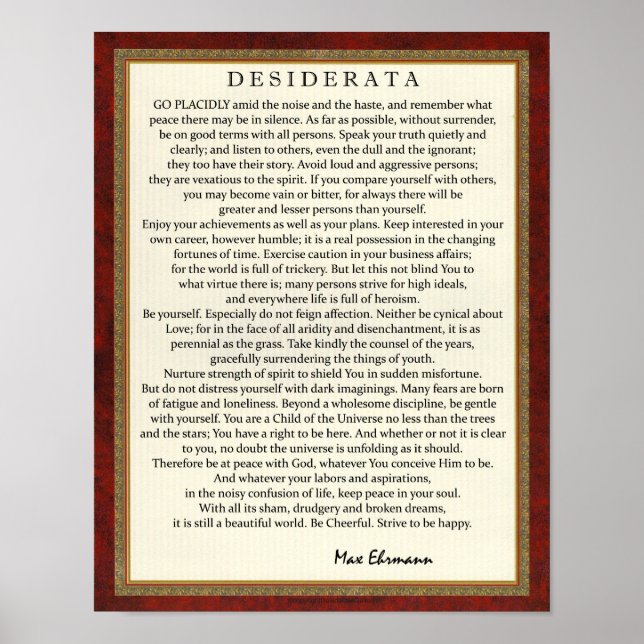 Traditional Stil Desiderata Dikt av Max Ehrmann Poster (Framsidan)